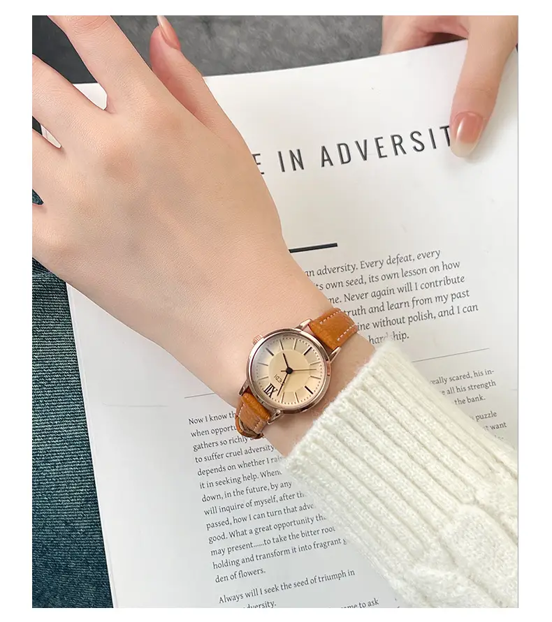 Gold Retro Women's Quartz Watch with Brown Belt — feature 11
