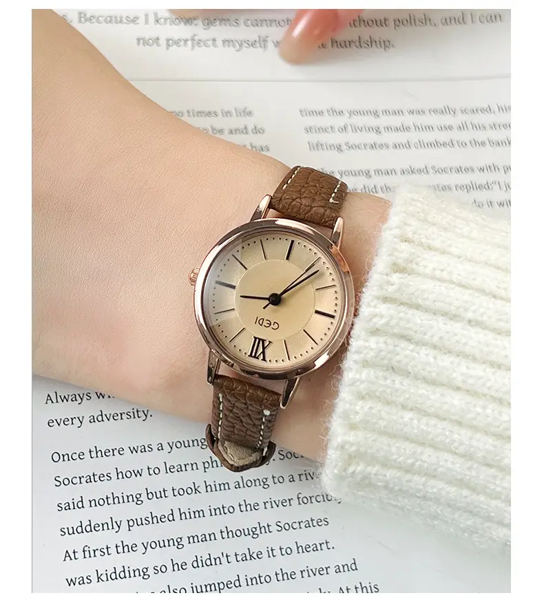 Gold Retro Women's Quartz Watch with Brown Belt — feature 13