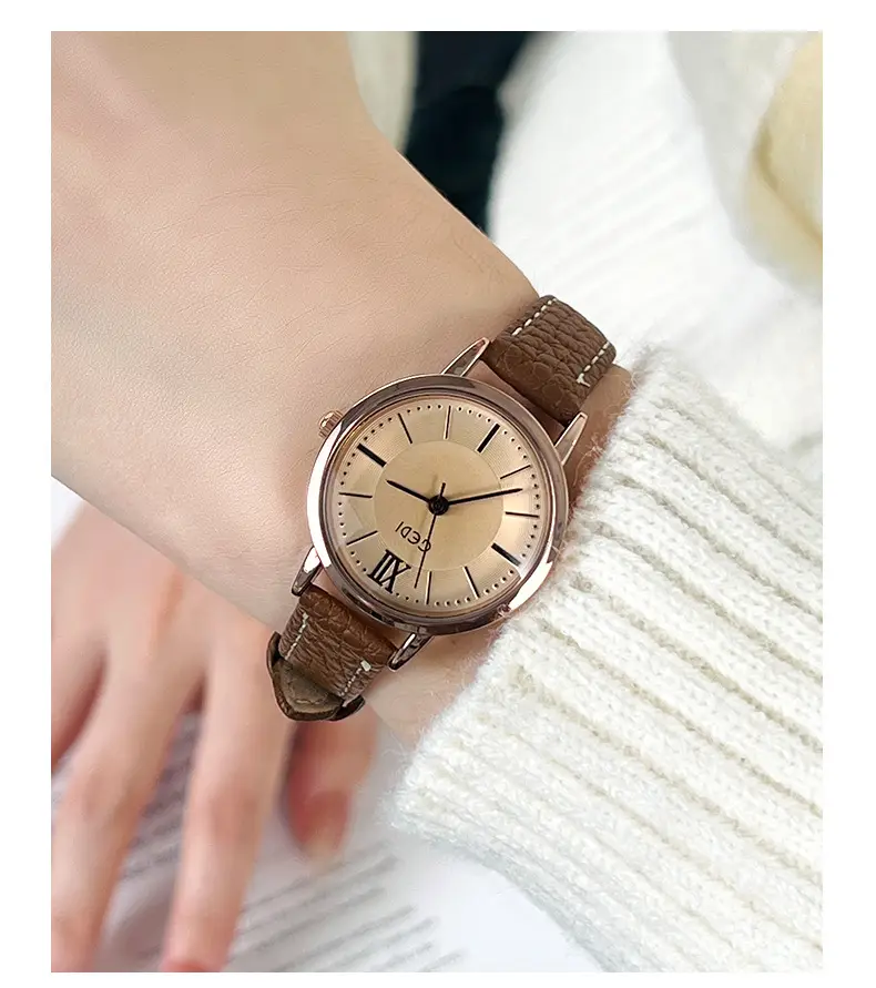 Gold Retro Women's Quartz Watch with Brown Belt — feature 14
