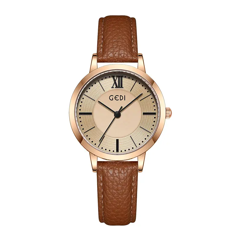 Gold Retro Women's Quartz Watch with Brown Belt - Image 3