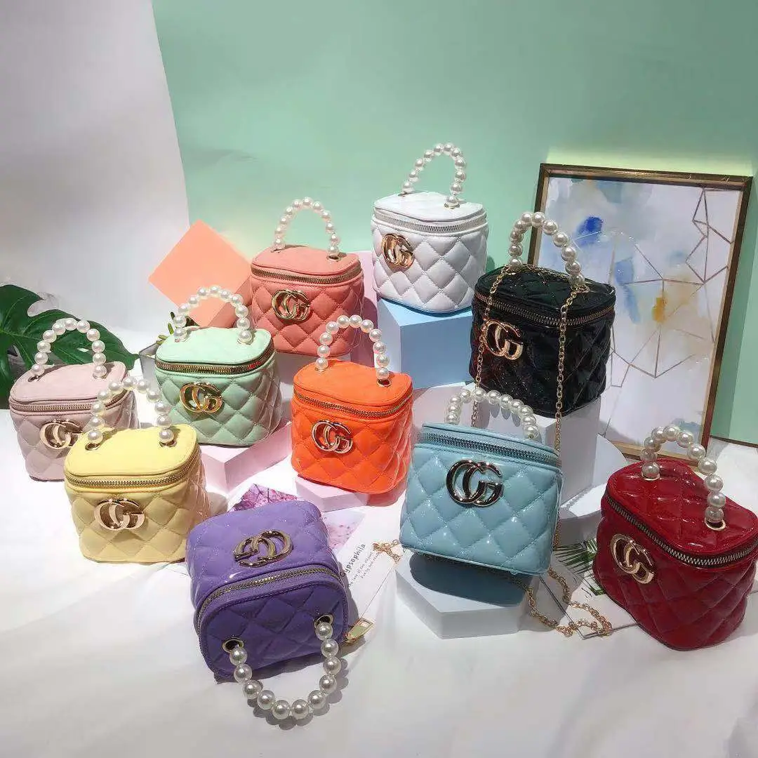 Jelly Quilted Cosmetic Bag Pearl Chain Shoulder Crossbody - Image 14