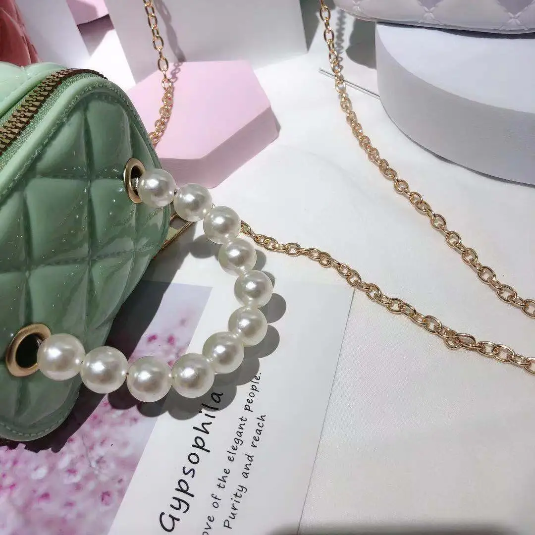 Jelly Quilted Cosmetic Bag Pearl Chain Shoulder Crossbody - Image 16