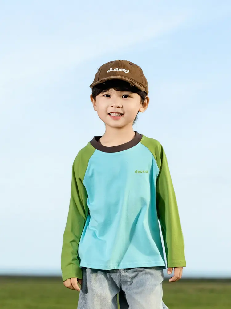 Kids Raglan Sleeve T-Shirt Blue Green Boy All-match - Image 5
