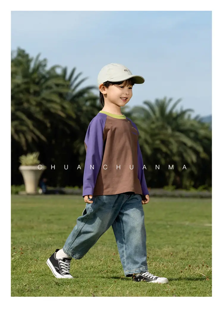 Kids Raglan Sleeve T-Shirt Blue Green Boy All-match — feature 13