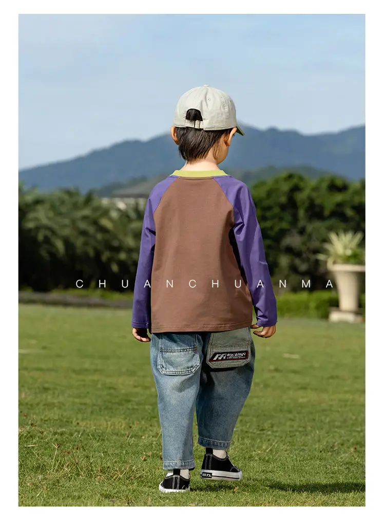 Kids Raglan Sleeve T-Shirt Blue Green Boy All-match — feature 14