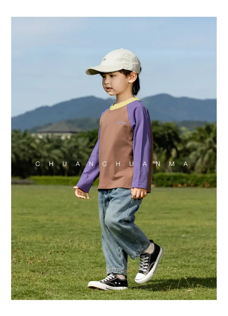 Kids Raglan Sleeve T-Shirt Blue Green Boy All-match — feature 17