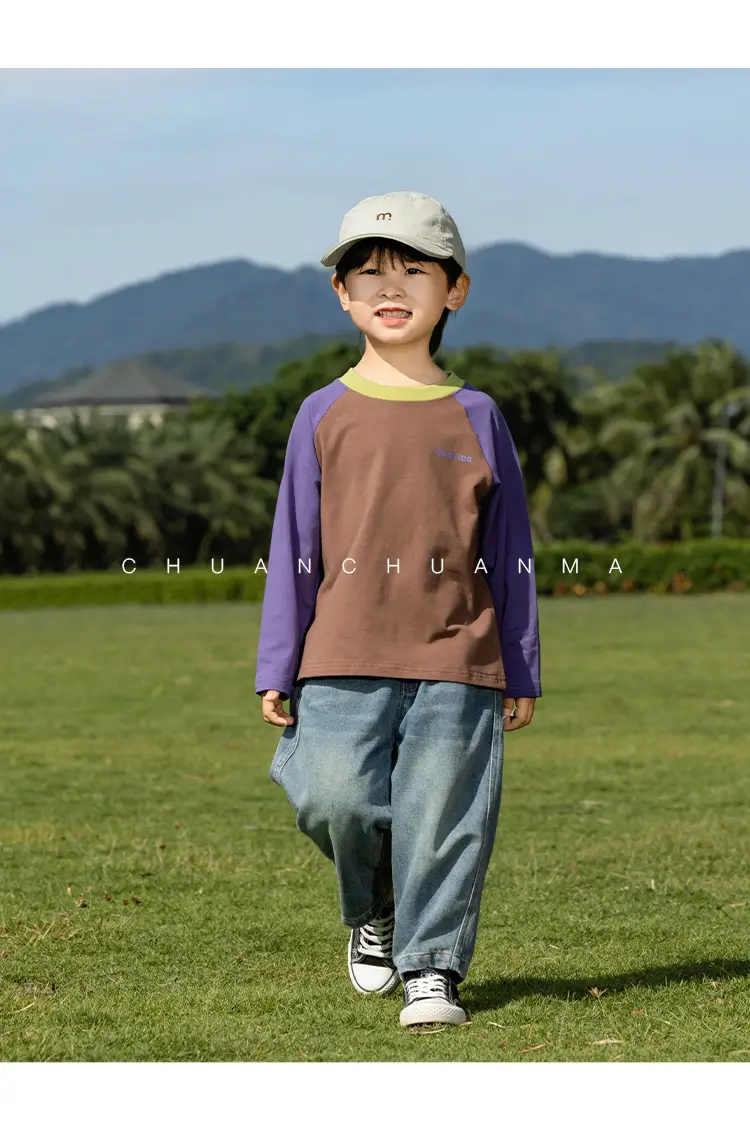 Kids Raglan Sleeve T-Shirt Blue Green Boy All-match — feature 18