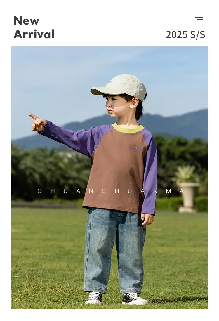 Kids Raglan Sleeve T-Shirt Blue Green Boy All-match — feature 2