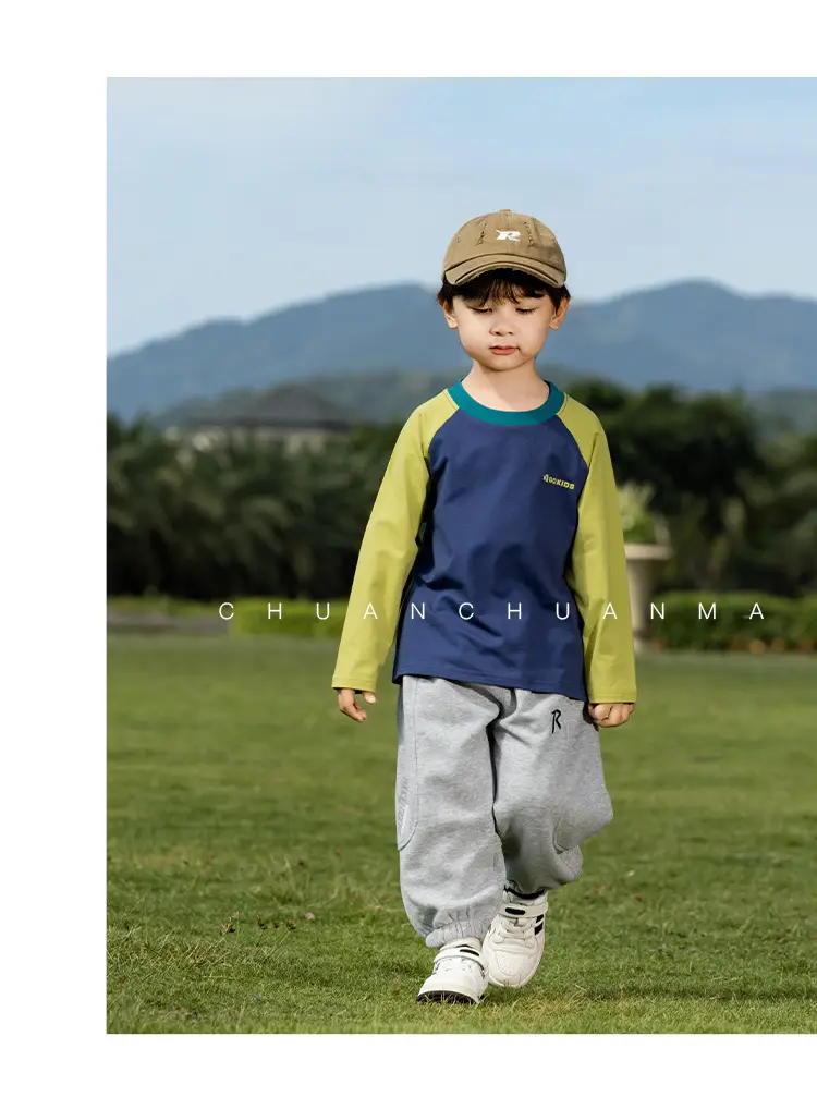 Kids Raglan Sleeve T-Shirt Blue Green Boy All-match — feature 20