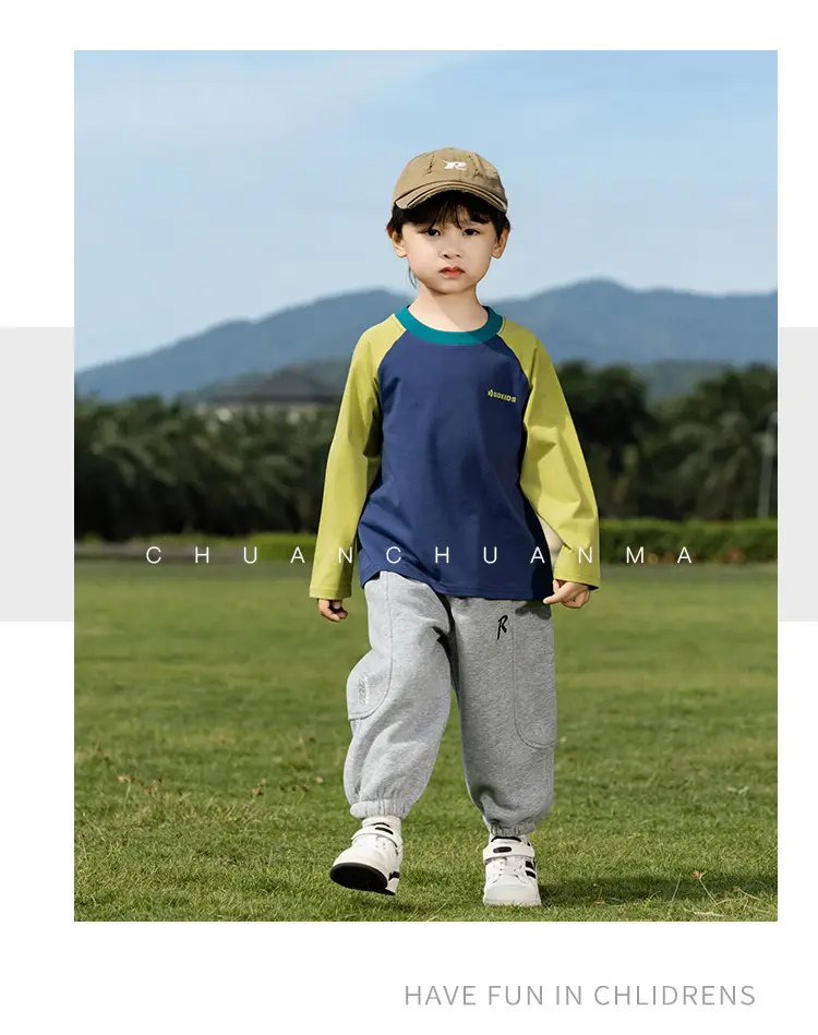 Kids Raglan Sleeve T-Shirt Blue Green Boy All-match — feature 21