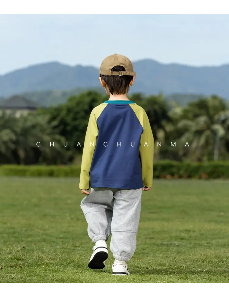Kids Raglan Sleeve T-Shirt Blue Green Boy All-match — feature 22