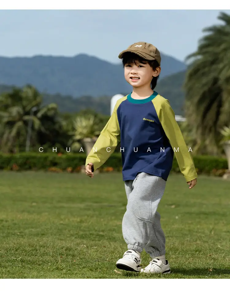 Kids Raglan Sleeve T-Shirt Blue Green Boy All-match — feature 23