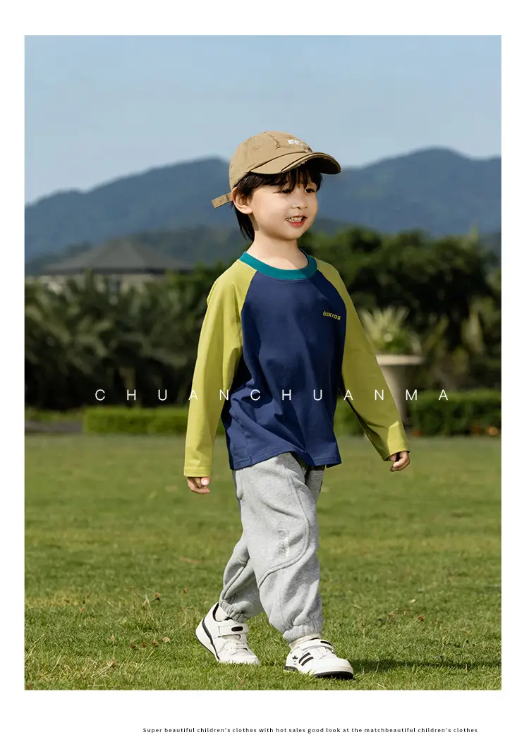Kids Raglan Sleeve T-Shirt Blue Green Boy All-match — feature 24
