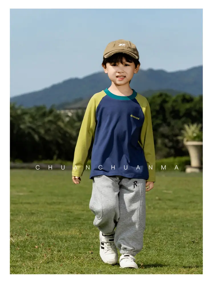 Kids Raglan Sleeve T-Shirt Blue Green Boy All-match — feature 25