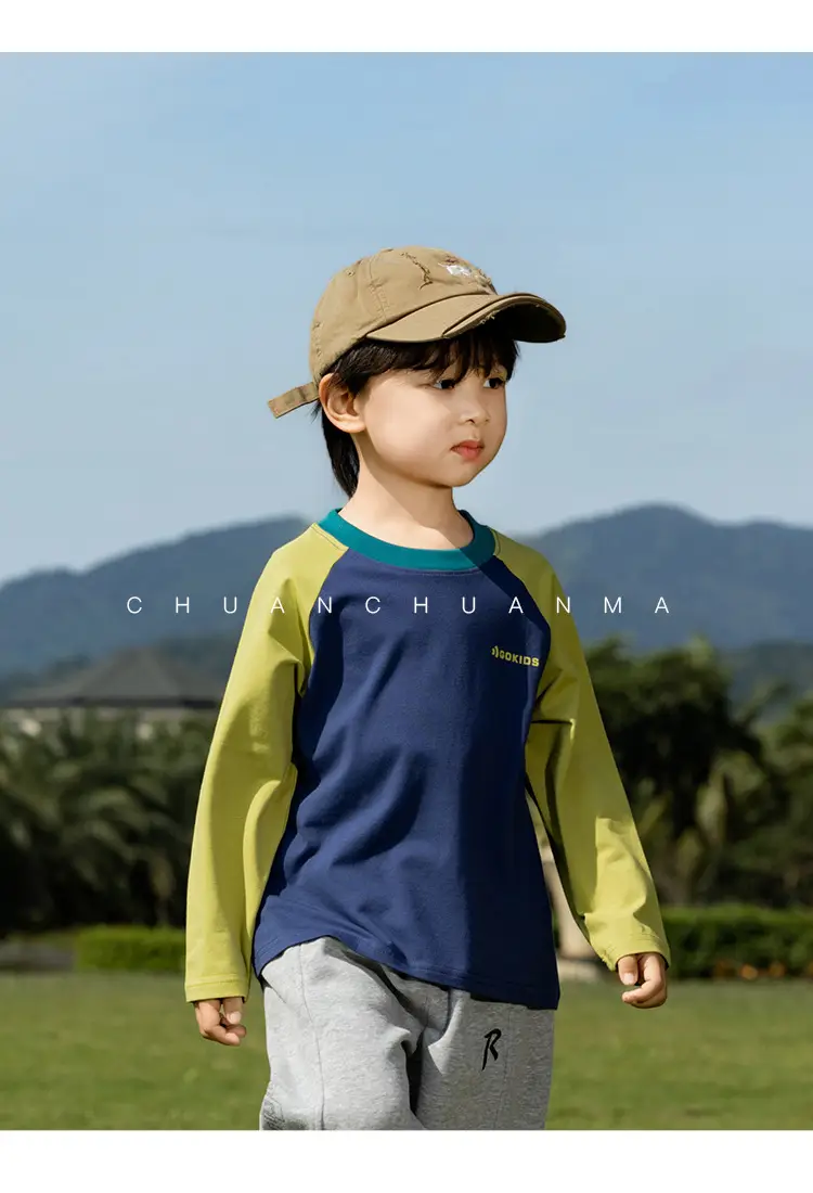 Kids Raglan Sleeve T-Shirt Blue Green Boy All-match — feature 26