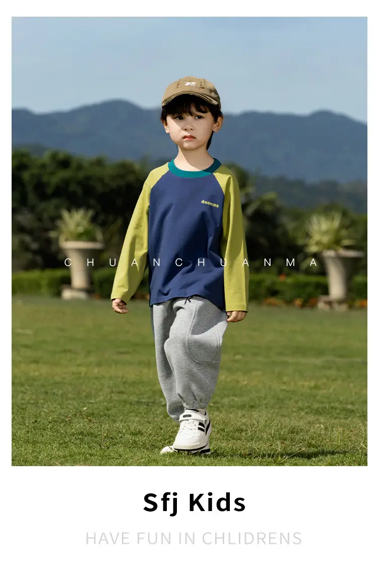 Kids Raglan Sleeve T-Shirt Blue Green Boy All-match — feature 27