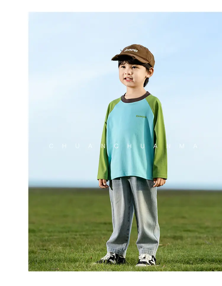 Kids Raglan Sleeve T-Shirt Blue Green Boy All-match — feature 28