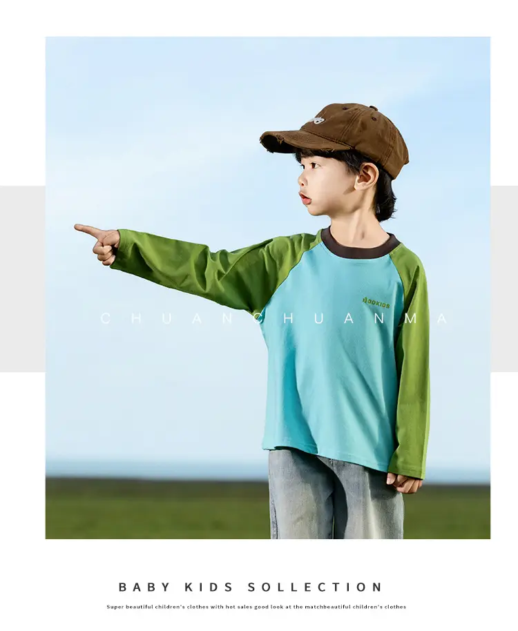 Kids Raglan Sleeve T-Shirt Blue Green Boy All-match — feature 29
