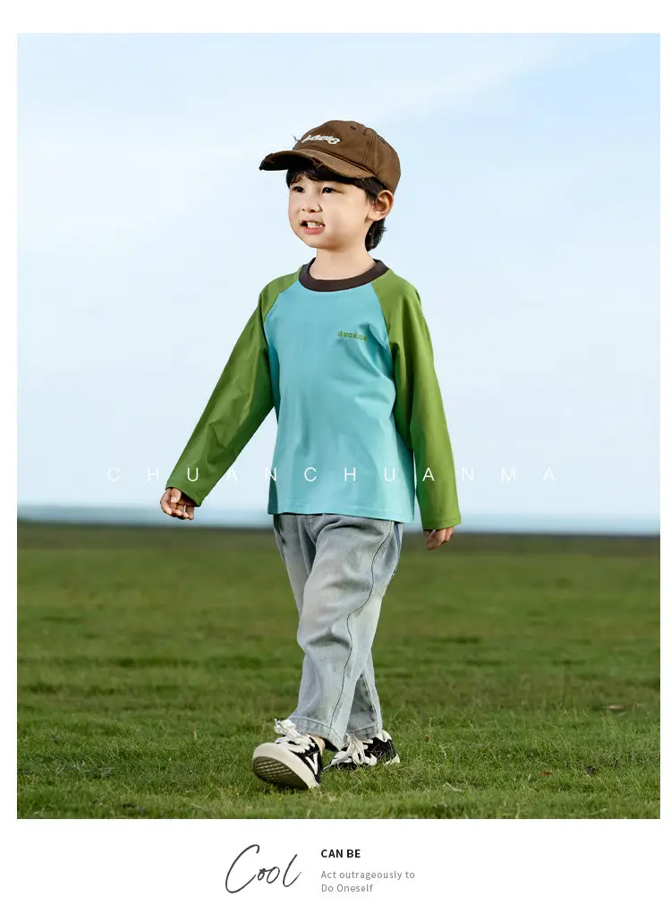 Kids Raglan Sleeve T-Shirt Blue Green Boy All-match — feature 32