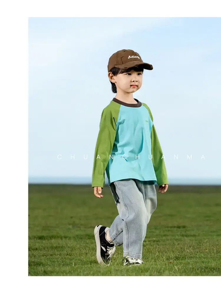 Kids Raglan Sleeve T-Shirt Blue Green Boy All-match — feature 33