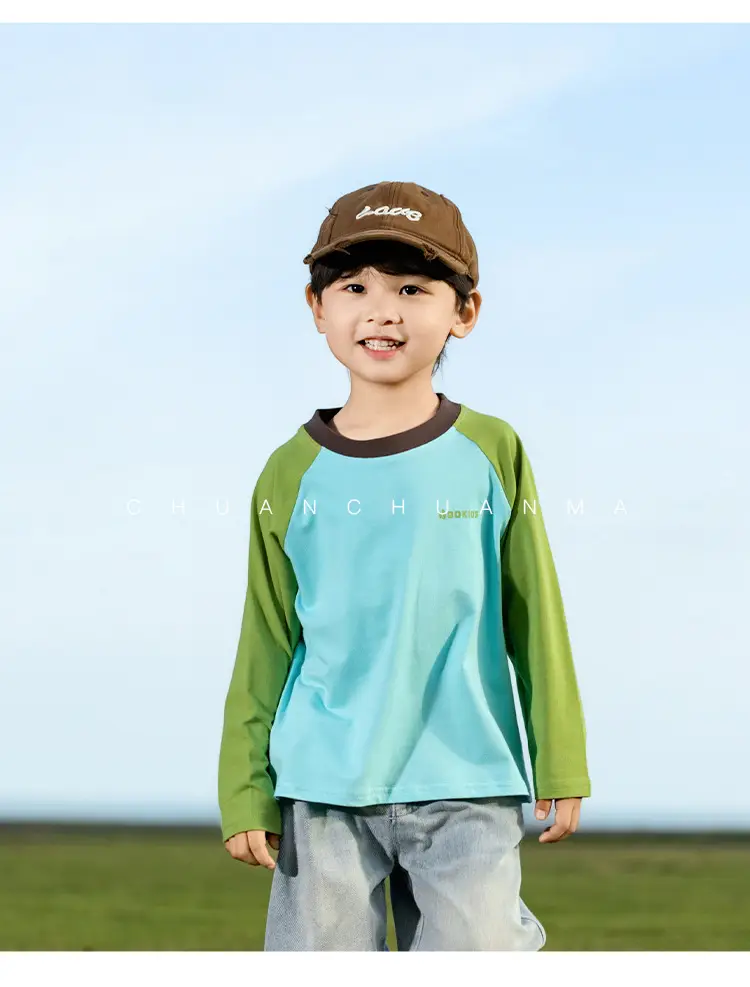 Kids Raglan Sleeve T-Shirt Blue Green Boy All-match — feature 35