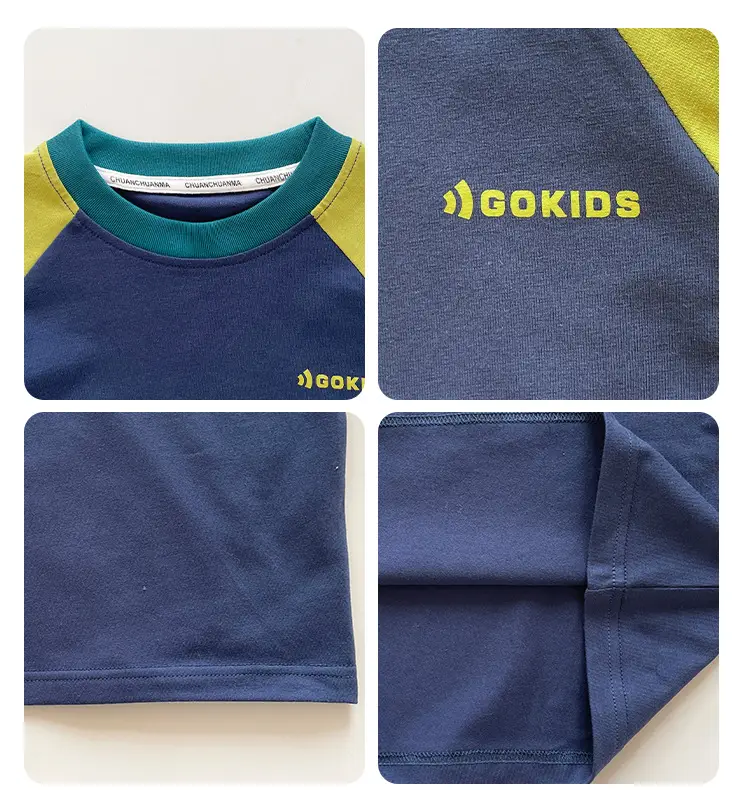 Kids Raglan Sleeve T-Shirt Blue Green Boy All-match — feature 7