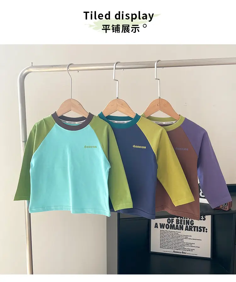 Kids Raglan Sleeve T-Shirt Blue Green Boy All-match — feature 9