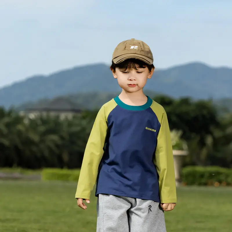 Kids Raglan Sleeve T-Shirt Blue Green Boy All-match - Image 3