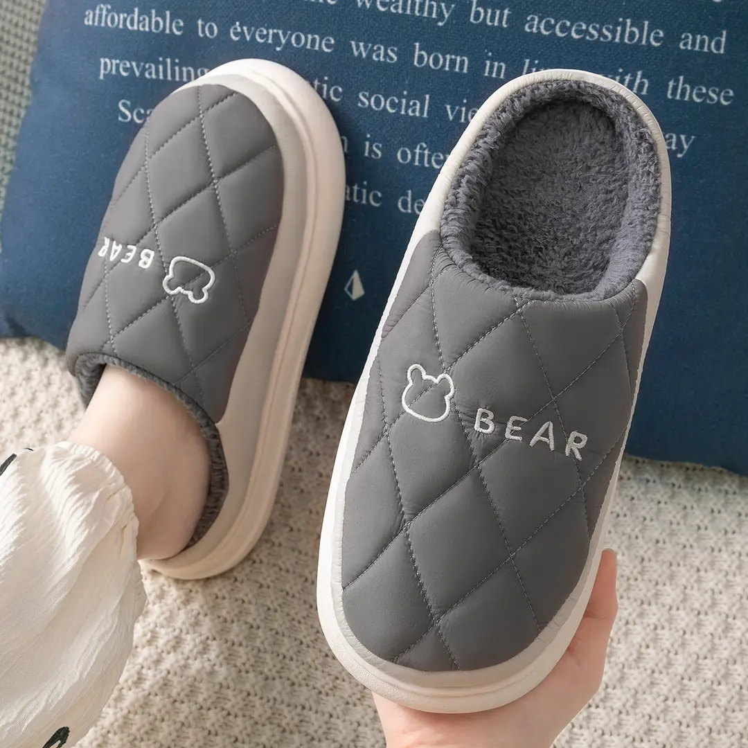 Waterproof Cotton Slippers for Men and Teenagers Autumn and Winter 2026 New Indoor Home Thick-Soled Non-Slip Plush Slippers for Men - Image 6