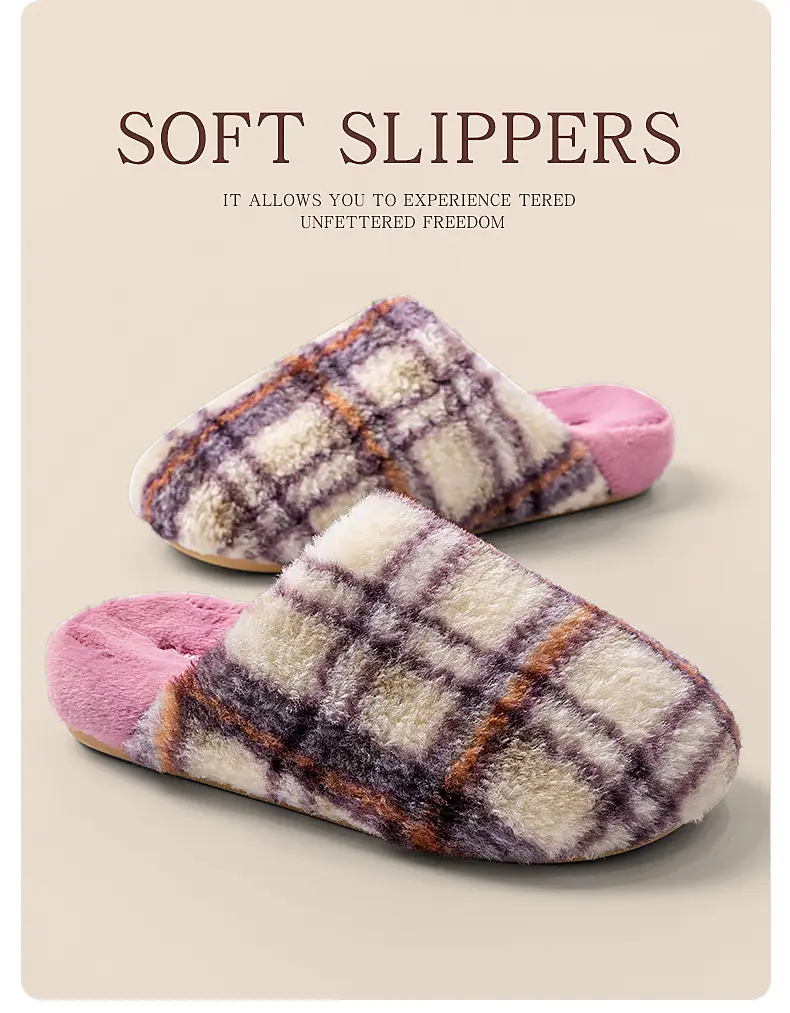Retro Plaid Cotton Slippers for Women, Autumn and Winter 2025 New Style, Indoor Home Use, Thick Sole, Maternity, Plush, Warm for Women — feature 2