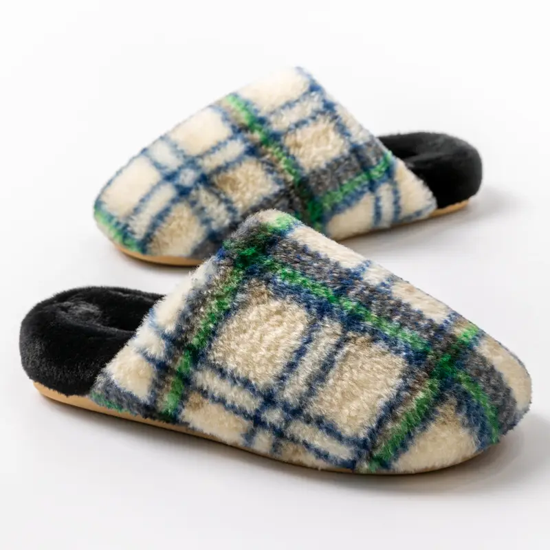 Retro Plaid Cotton Slippers for Women, Autumn and Winter 2025 New Style, Indoor Home Use, Thick Sole, Maternity, Plush, Warm for Women