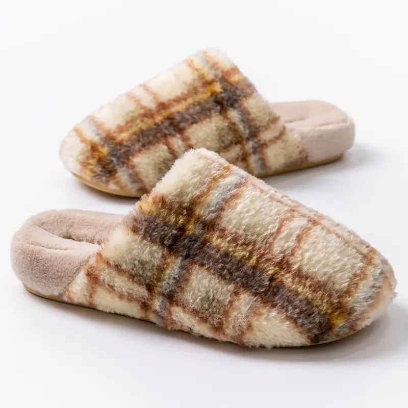 Retro Plaid Cotton Slippers for Women, Autumn and Winter 2025 New Style, Indoor Home Use, Thick Sole, Maternity, Plush, Warm for Women