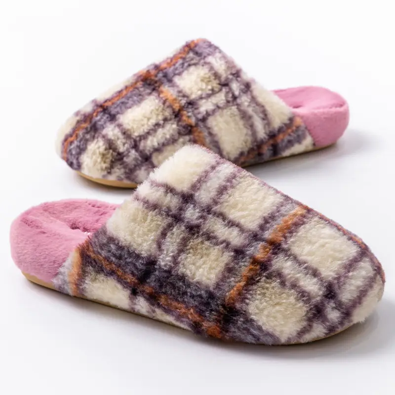 Retro Plaid Cotton Slippers for Women, Autumn and Winter 2025 New Style, Indoor Home Use, Thick Sole, Maternity, Plush, Warm for Women