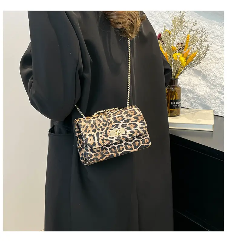 Black Leopard Print Chain Shoulder Bag for Women — feature 10