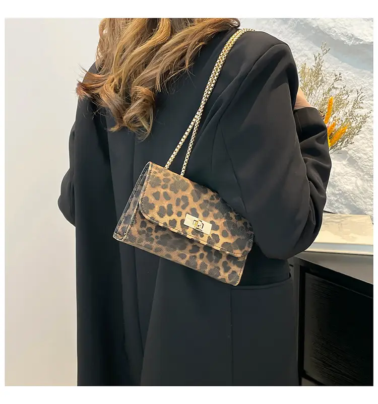 Black Leopard Print Chain Shoulder Bag for Women — feature 11