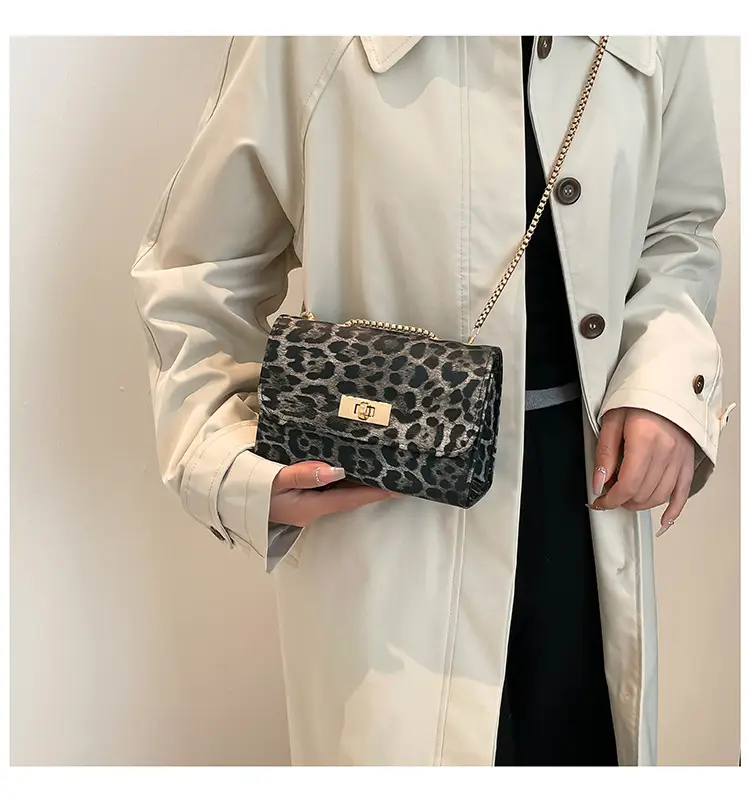 Black Leopard Print Chain Shoulder Bag for Women — feature 13