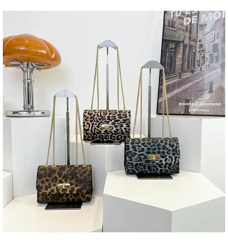 Black Leopard Print Chain Shoulder Bag for Women — feature 18