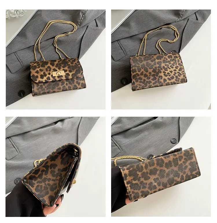 Black Leopard Print Chain Shoulder Bag for Women — feature 8