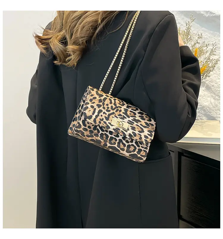 Black Leopard Print Chain Shoulder Bag for Women — feature 9