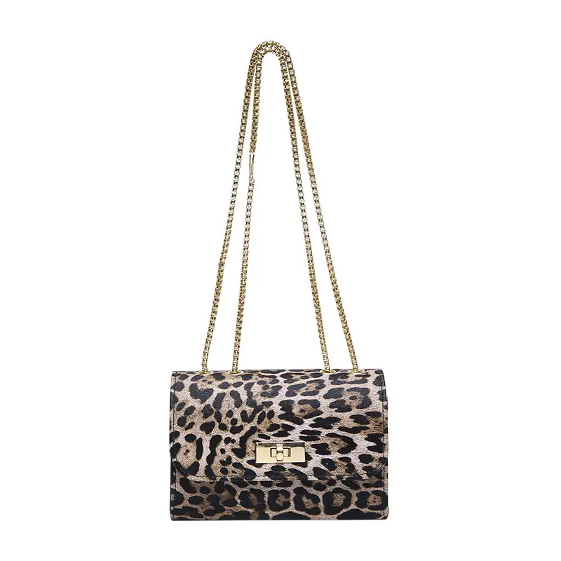 Black Leopard Print Chain Shoulder Bag for Women