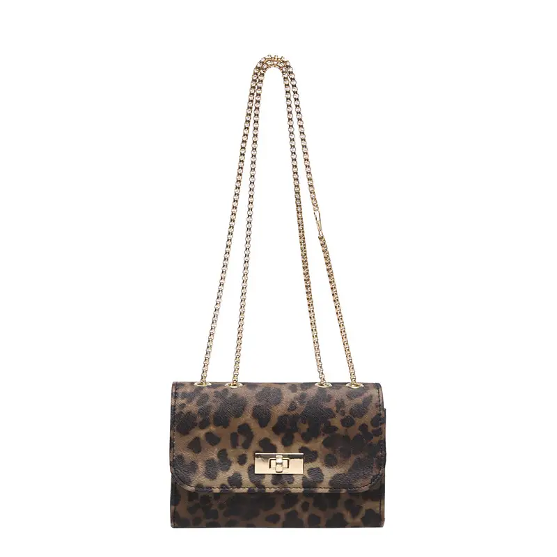 Black Leopard Print Chain Shoulder Bag for Women