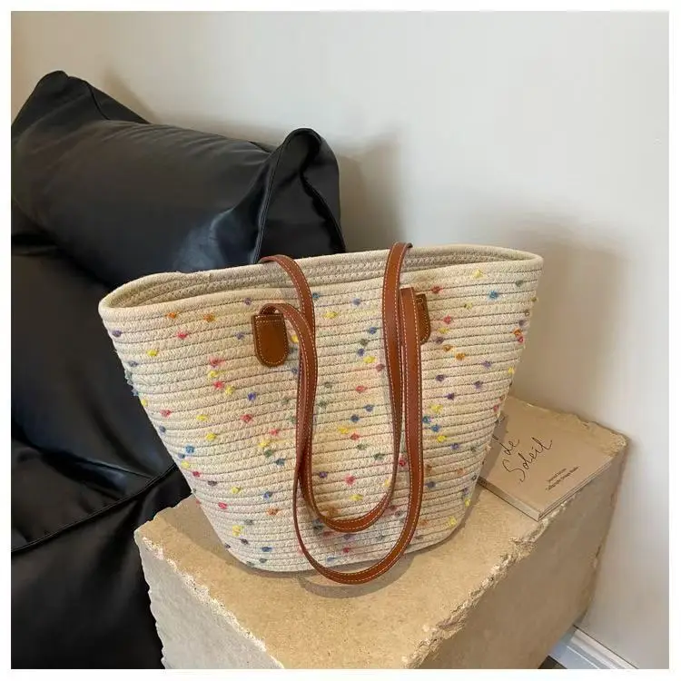 Women's Cotton Rope Straw Tote Bag Large Capacity Beach Travel - Image 10