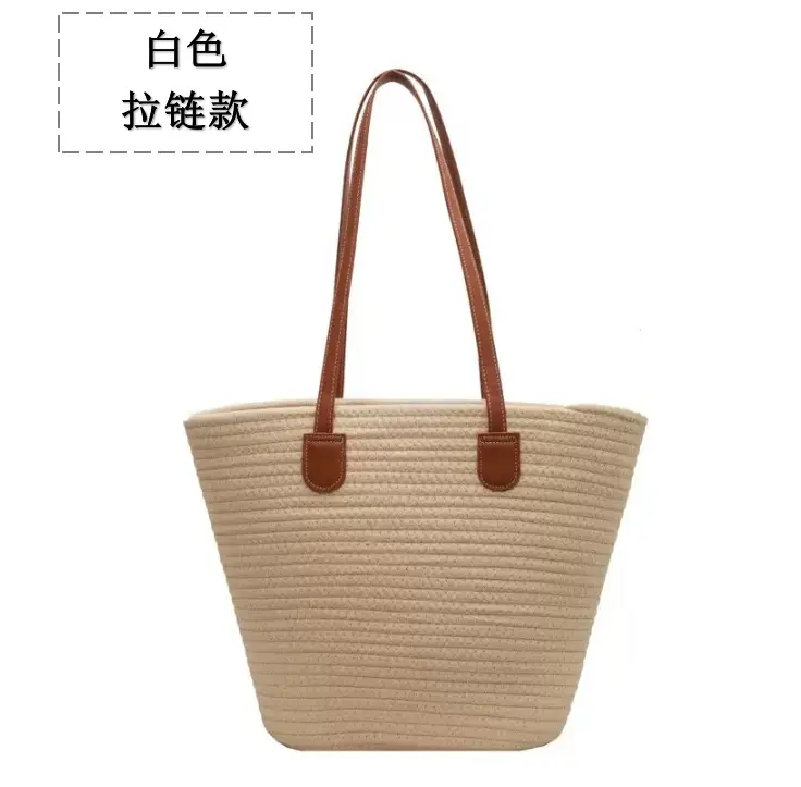Women's Cotton Rope Straw Tote Bag Large Capacity Beach Travel - Image 2