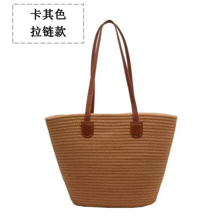 Women's Cotton Rope Straw Tote Bag Large Capacity Beach Travel - Image 3