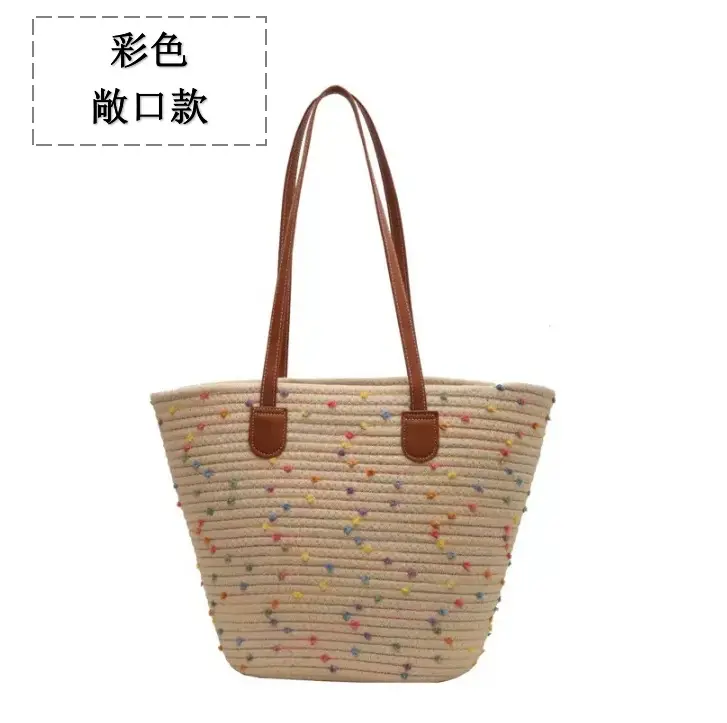 Women's Cotton Rope Straw Tote Bag Large Capacity Beach Travel - Image 5