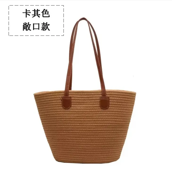 Women's Cotton Rope Straw Tote Bag Large Capacity Beach Travel - Image 7