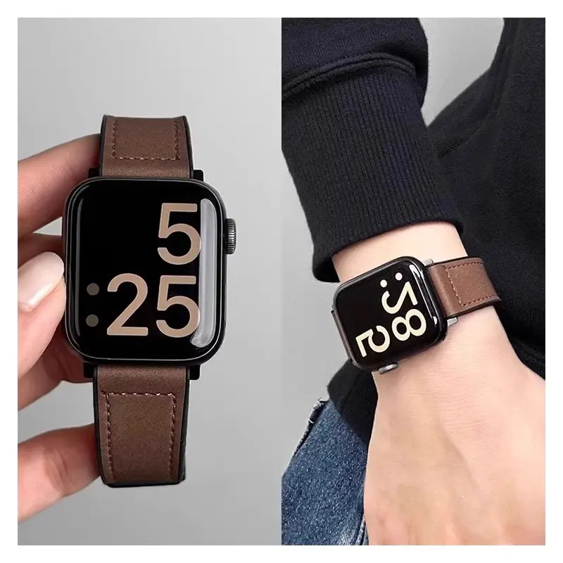 Crazy Horse Leather Magnetic iWatch Strap Black Brown - Image 22