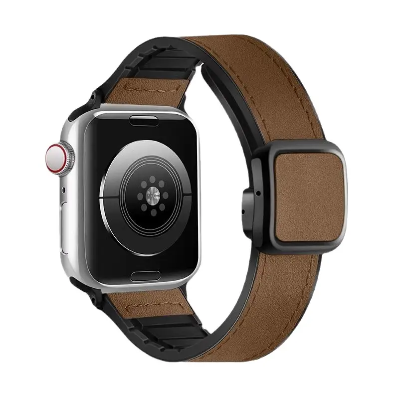 Crazy Horse Leather Magnetic iWatch Strap Black Brown - Image 25
