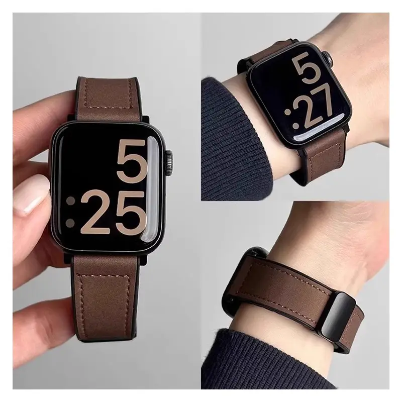 Crazy Horse Leather Magnetic iWatch Strap Black Brown — feature 11