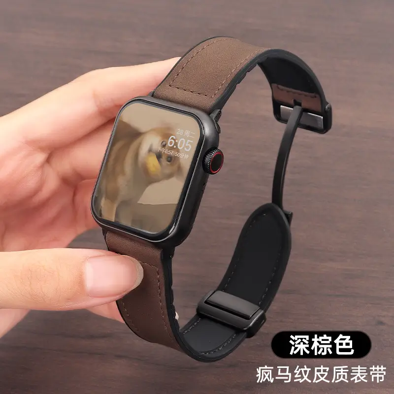Crazy Horse Leather Magnetic iWatch Strap Black Brown — feature 15